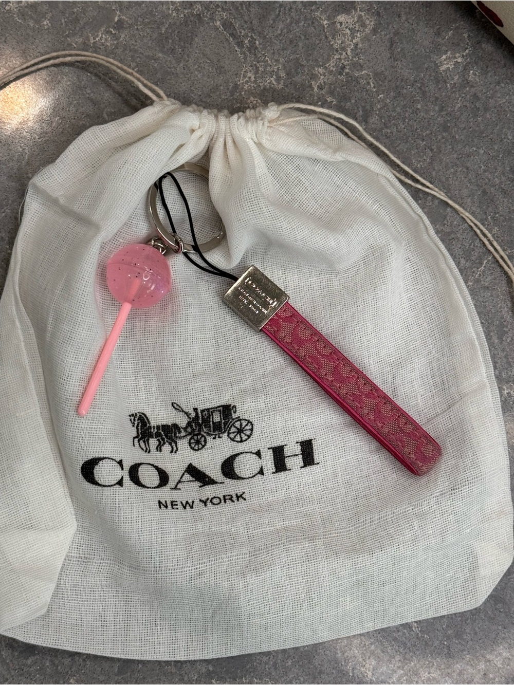 Coach Pink Signature Wristlet Key Fob +Dustie + Lolipop